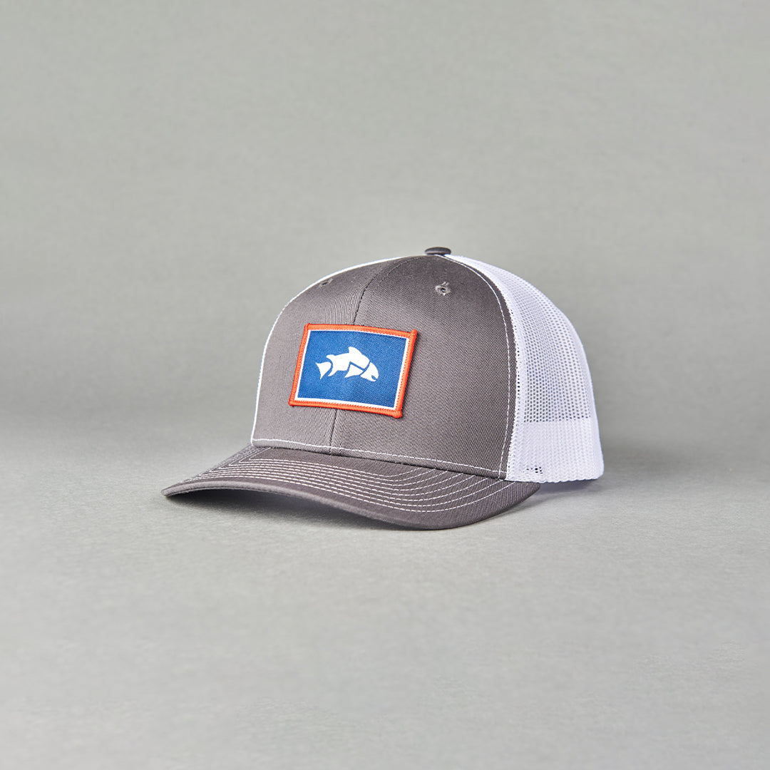 Give'r Wyoming Trout Trucker Hat Charcoal Grey and White